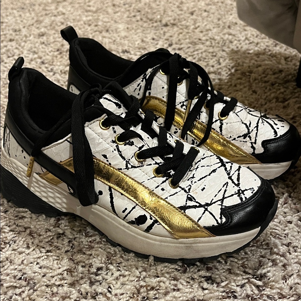 Shoe Dazzle Black and Gold Sneakers